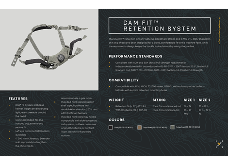 CAM FIT Retention System Technical Data Sheet