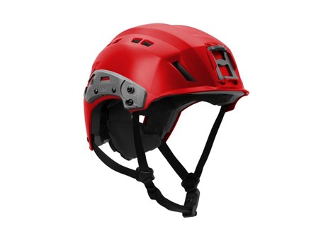 Team Wendy SAR Backcountry Helmet in Red with the Accessory Rail Installed