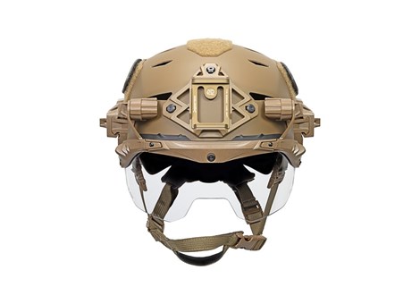 EXFIL Ballistic Visor on Coyote Brown Carbon Front View Down