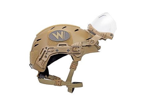 EXFIL Ballistic Visor on Coyote Brown LTP Side Stowed