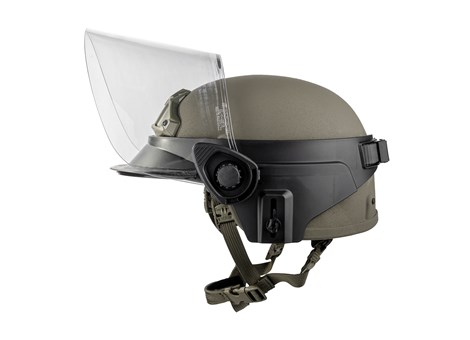 Band Mounted Face Shield on EPIC Helmet Stowed Position