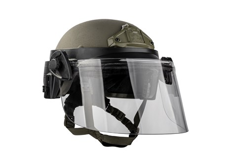 Band Mounted EPIC Face Shield on Helmet Right Angle