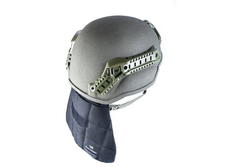 Team Wendy® Helmet Nape Guard Mounted on EPIC Protector Left Angle