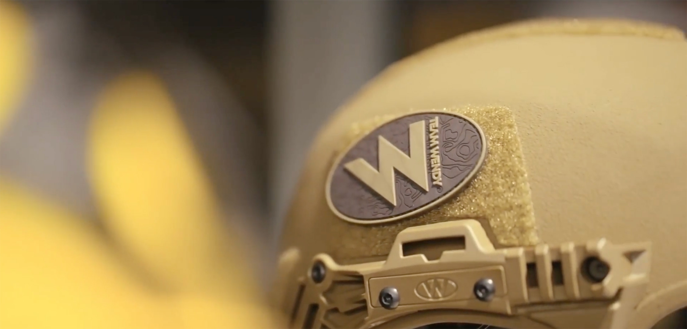 Close up of Team Wendy badge on a helmet