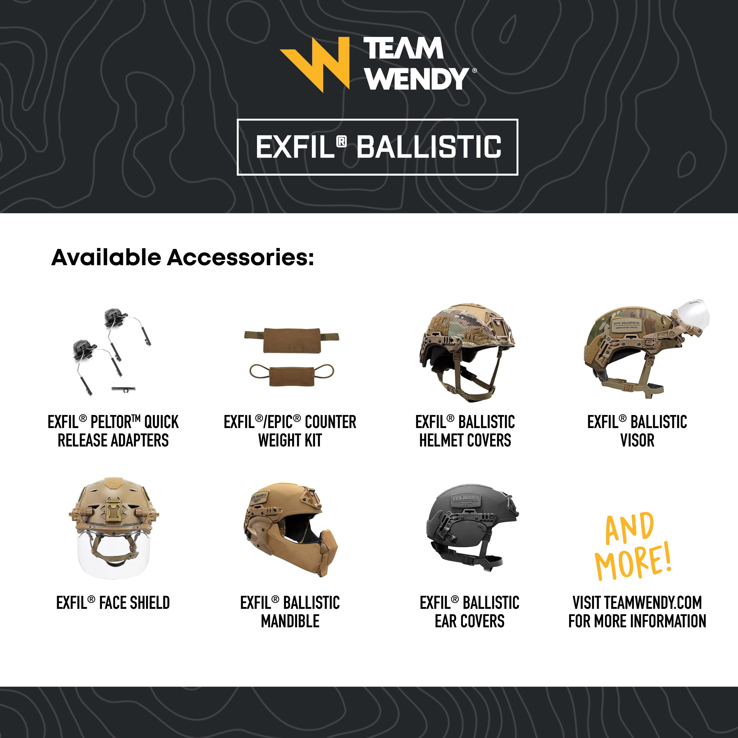 Team Wendy EXFIL Ballistic Helmet accessories including adapters covers, visors, shields and more