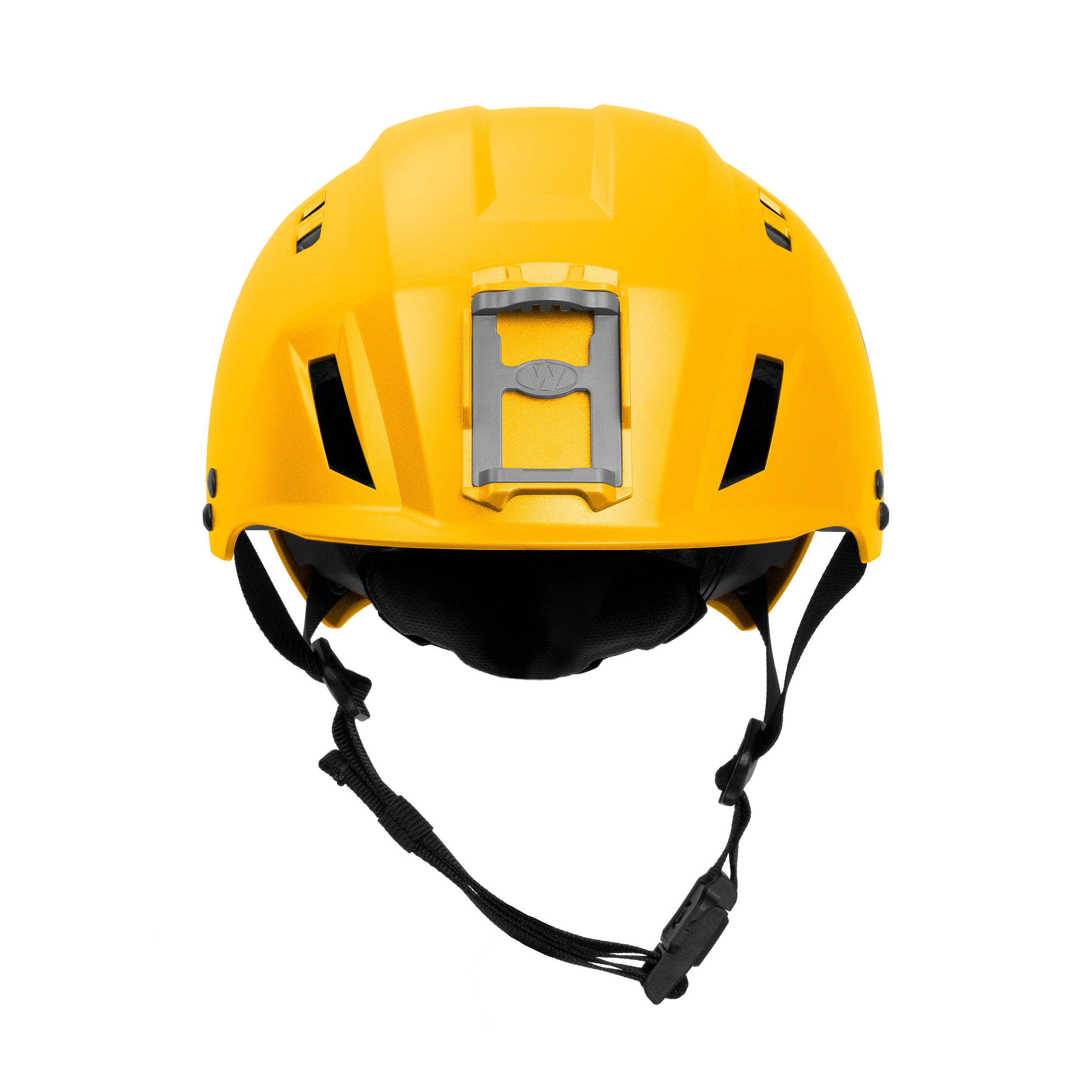 Yellow Team Wendy Adventurer helmet showing the front of the helmet