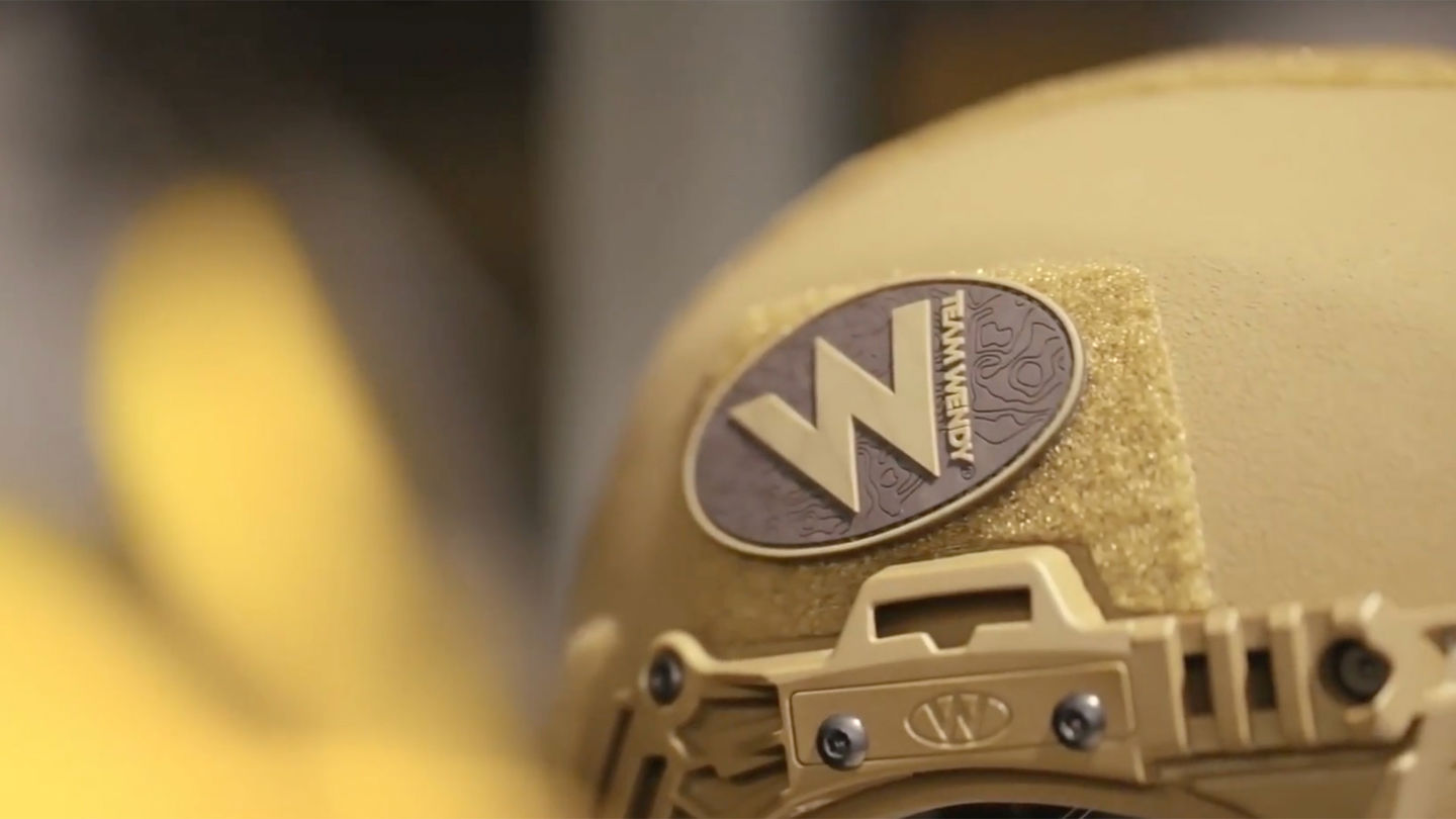 Close up of team wendy logo on helmet
