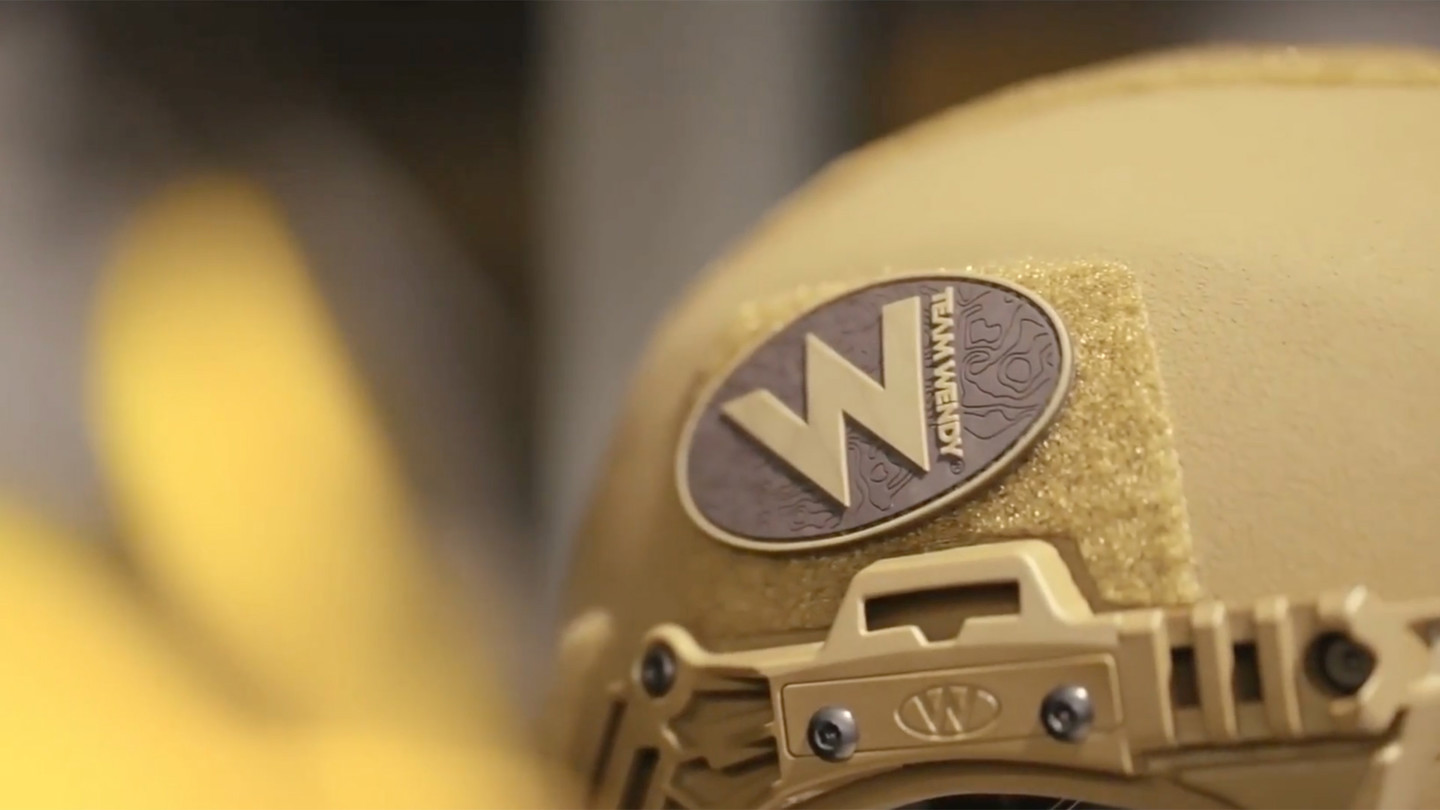 Close up of team wendy logo on helmet