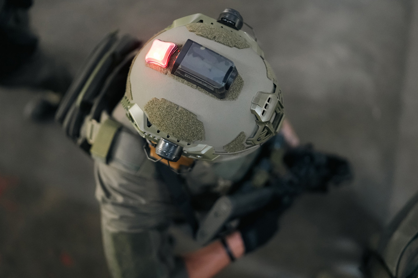 Aerial view of man in helmet
