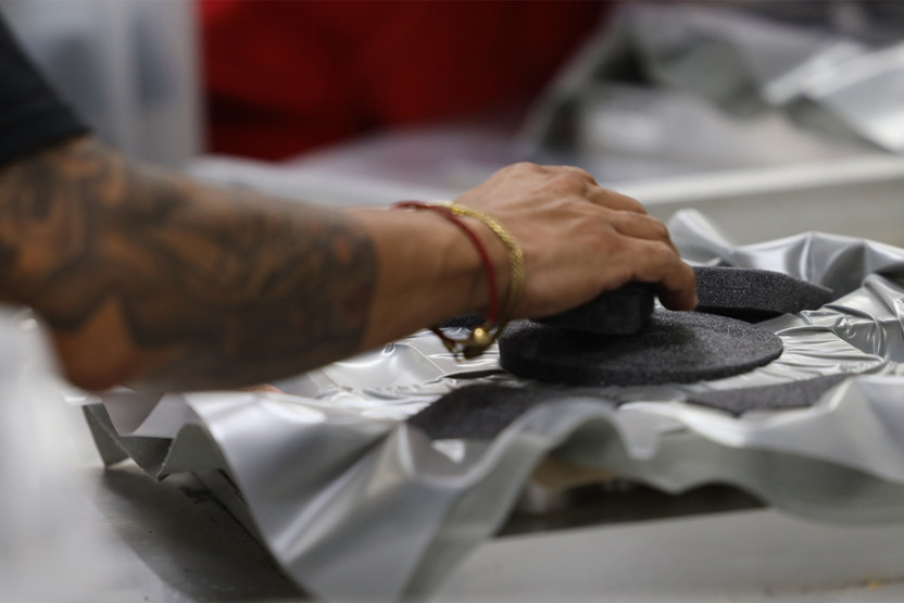 Hands handling materials