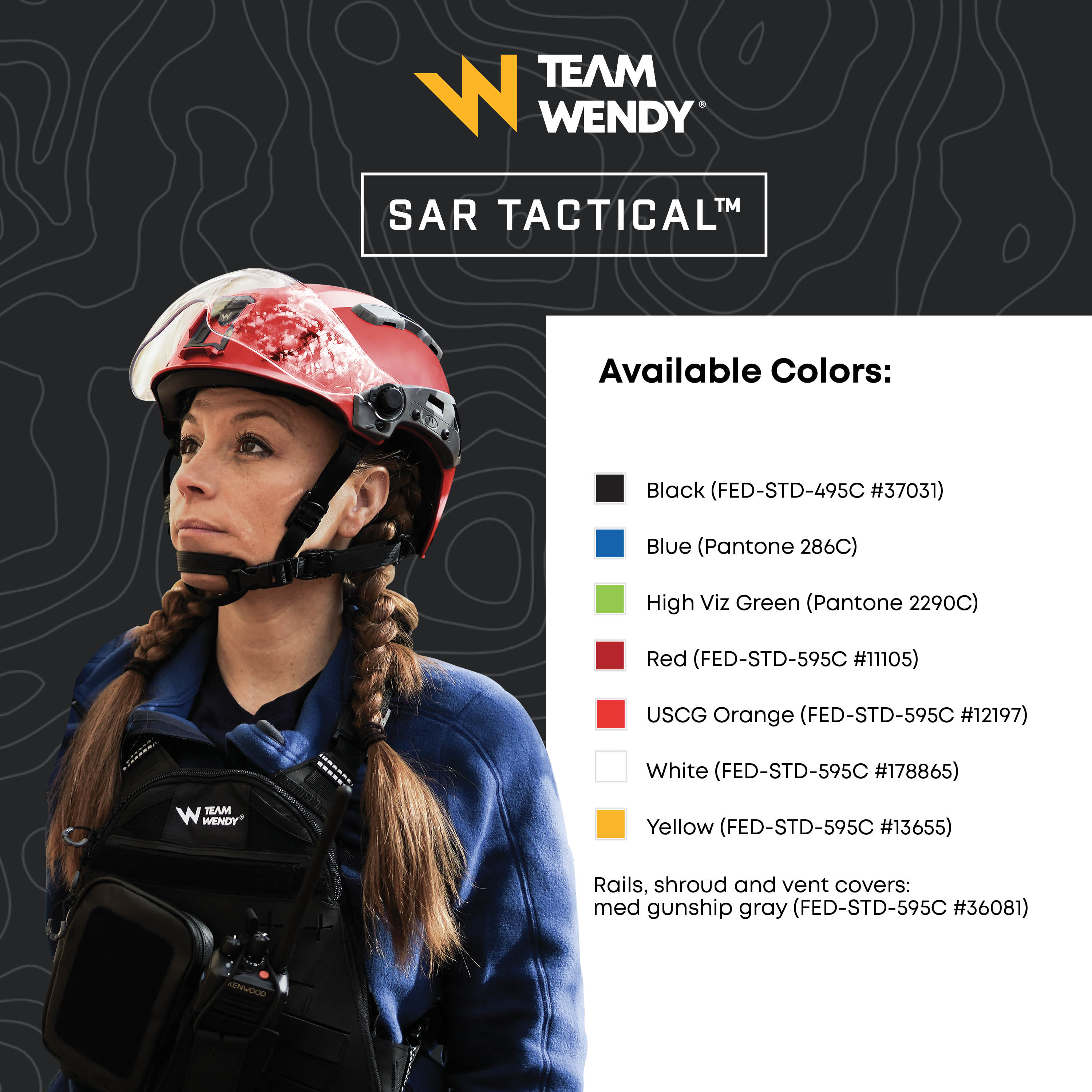 Team Wendy SAR Tactical Helmet colors including black blue green red orange white and yellow