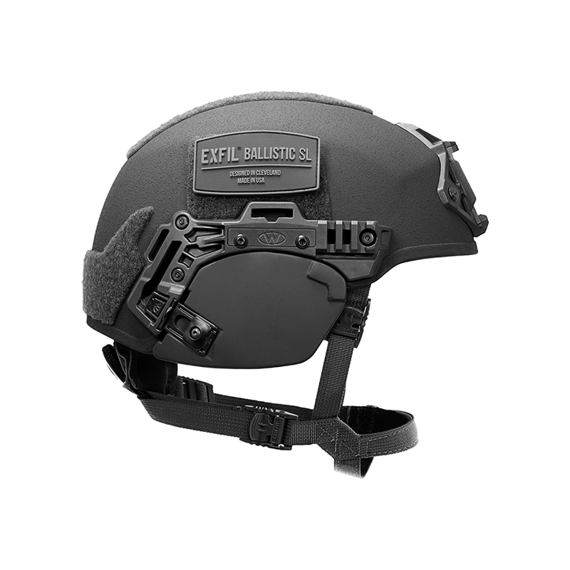 EXFIL BALLISTIC EAR COVERS in BLACK attached to helmet