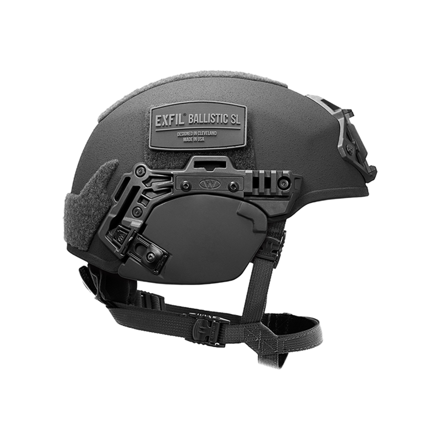 EXFIL BALLISTIC EAR COVERS in BLACK attached to helmet