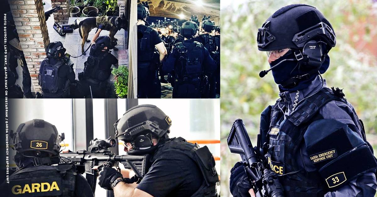 Multiple images of people wearing SWAT gear