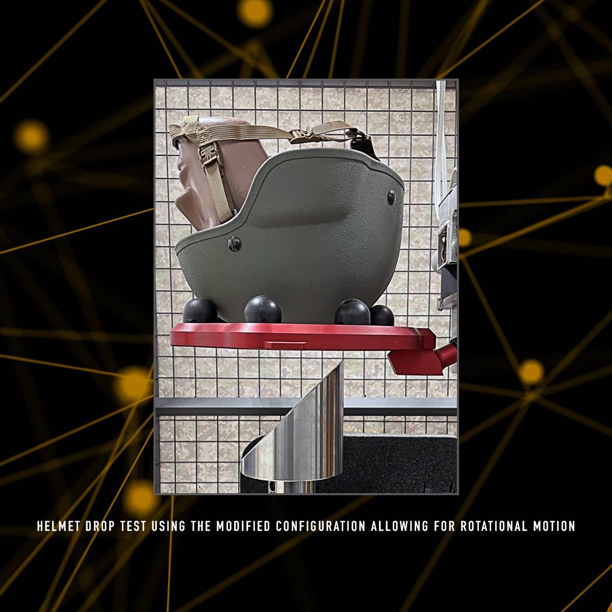 Helmet on a dummy head being tested