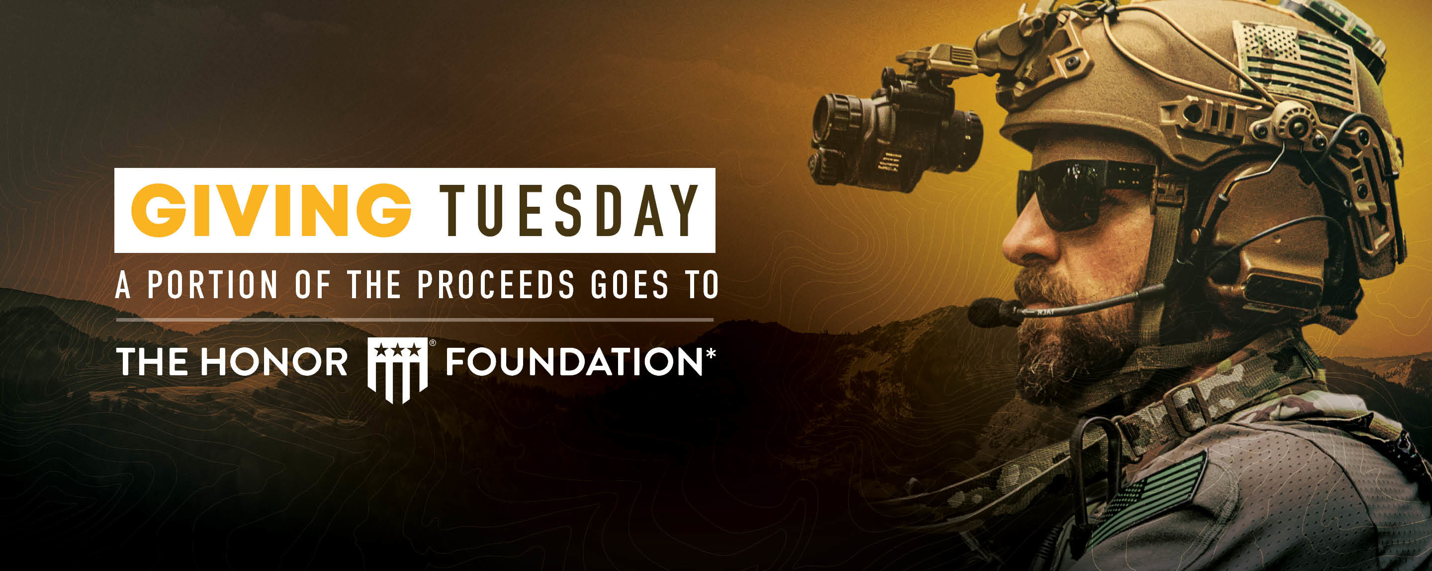 Giving Tuesday image featuring the honor foundation log and a man wearing a Team Wendy helmet and sunglasses