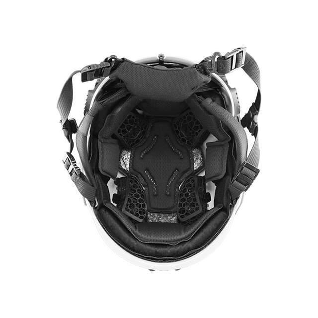 Interior view of the RECON Tactical helmet showcasing its liner system and cooling pads.