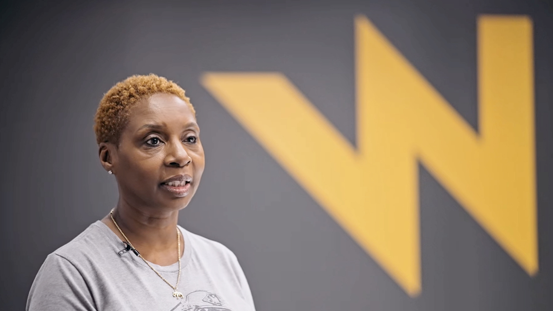 Woman being interviewed