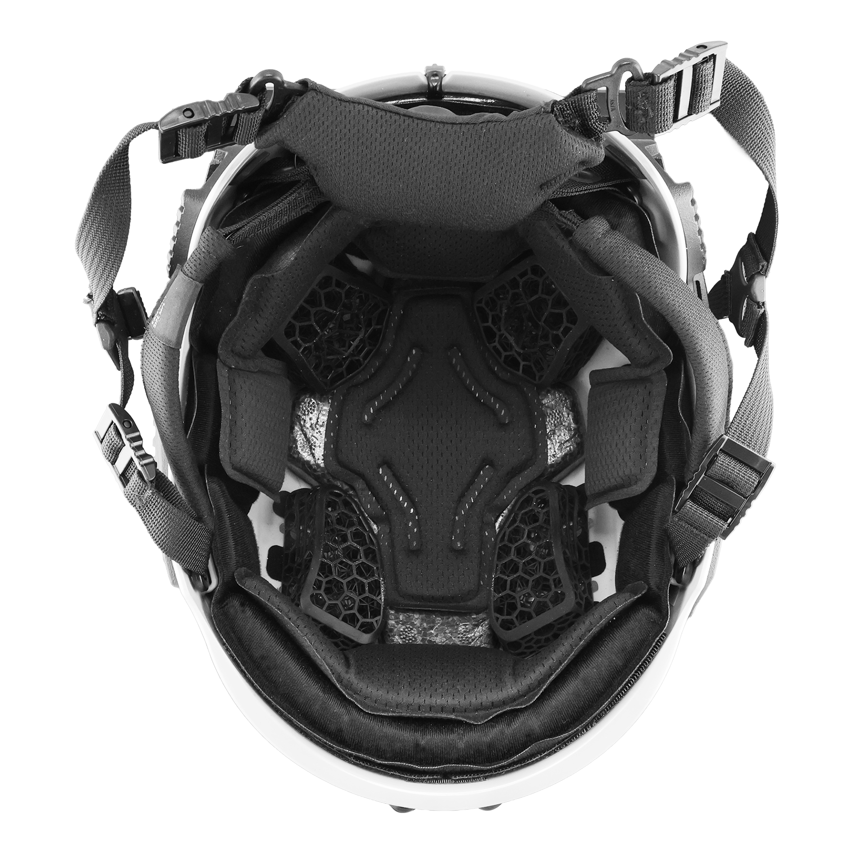 Interior view of the RECON Tactical helmet showcasing its liner system and cooling pads.