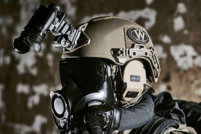 Helmet with mask and camera extension
