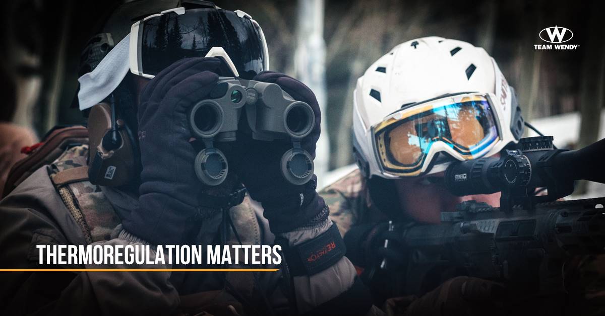Men wearing Team Wendy helmets in a cold temperature environment