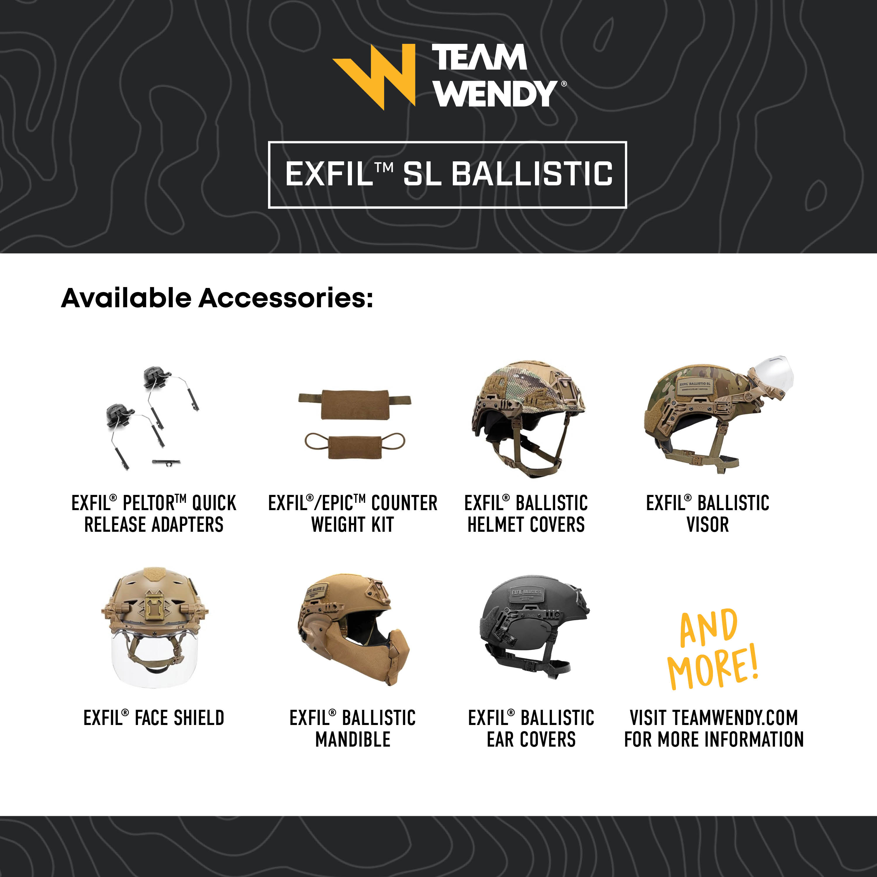 Team Wendy EXFIL SL Ballistic Helmet Accessories including Adapters, Helmet Covers, Visors and more