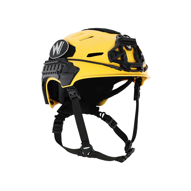 Angled view of a yellow RECON Tactical helmet