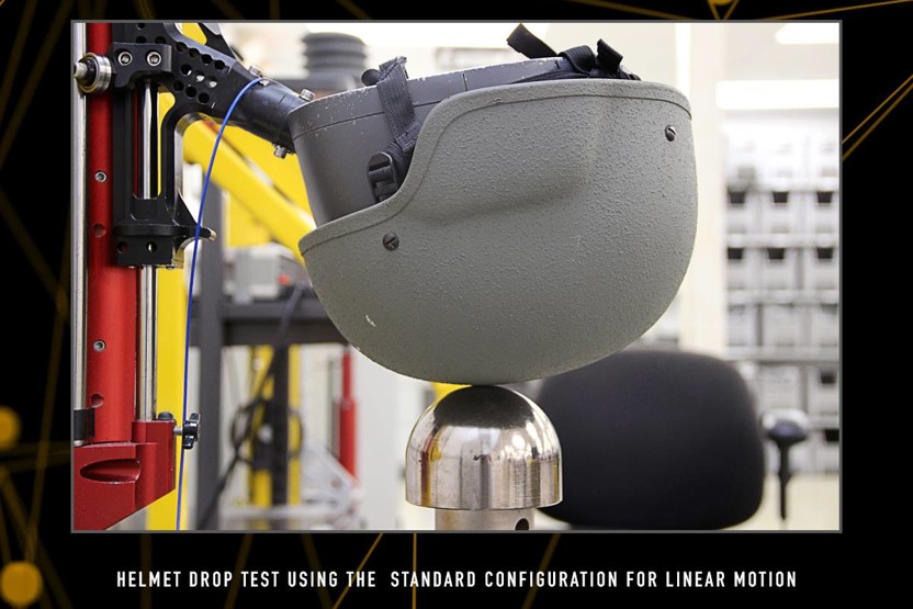 Helmet in a machine being tested