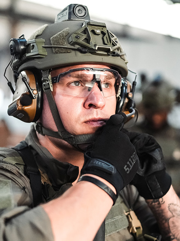 Soldier wearing tactical gear