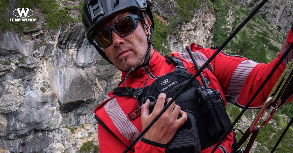 Man wearing the Team Wendy radio rig 