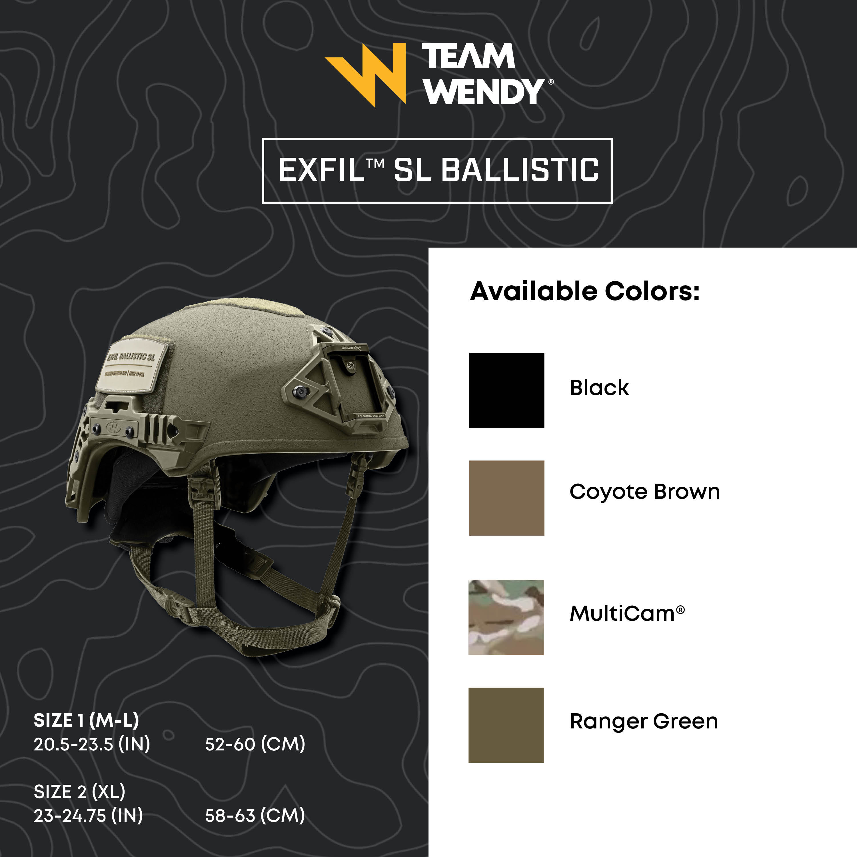 Team Wendy EXFIL SL Ballistic Helmet Colors including black coyote brown multicam and ranger green